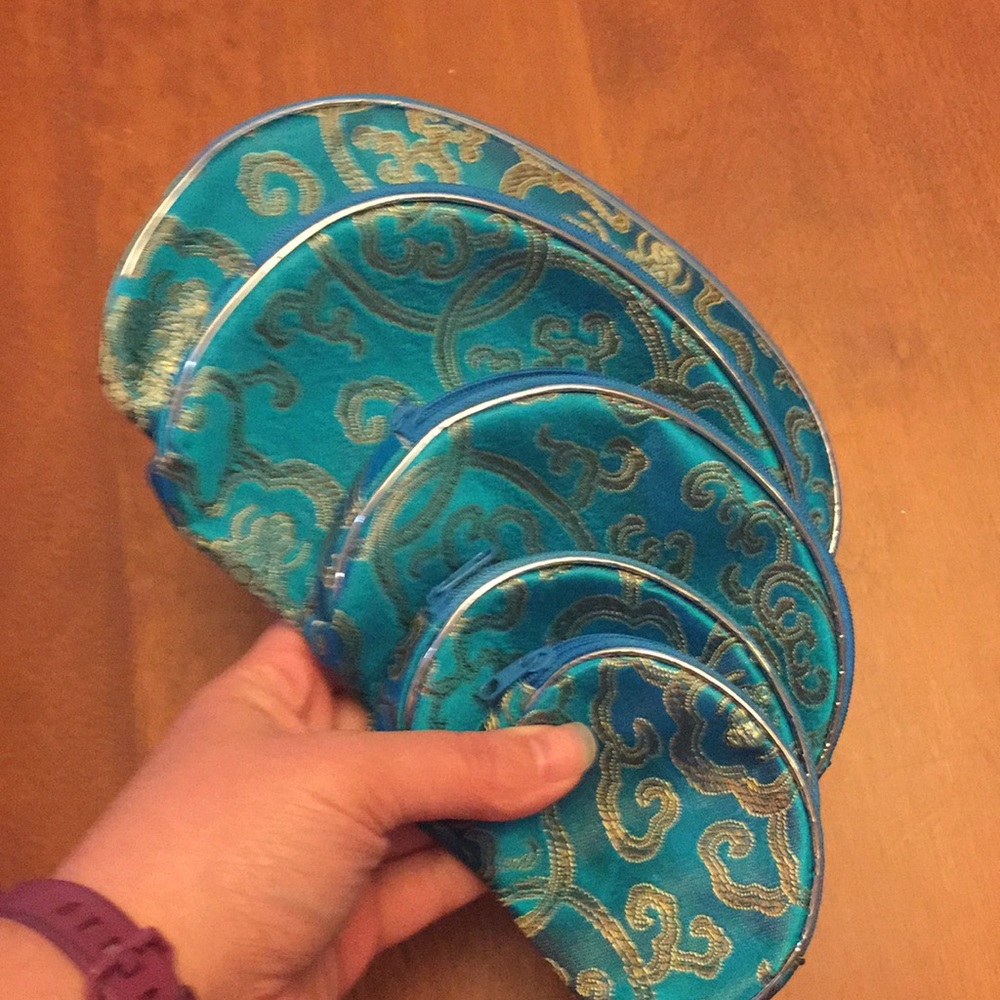 Cosmetic trinket bags set of five turquoise NEW
